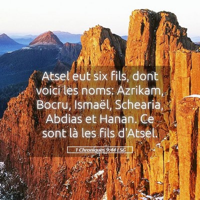 Picture 05 - 1 Chroniques 9:44 LSG - Atsel eut six fils, dont voici les noms: Azrikam, - Bible Verse Picture