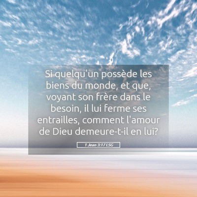 Picture 05 - 1 Jean 3:17 LSG - Si quelqu'un possède les biens du monde, et que, - Bible Verse Picture