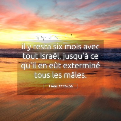 Picture 05 - 1 Rois 11:16 LSG - il y resta six mois avec tout Israël, jusqu'à - Bible Verse Picture