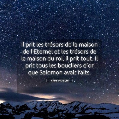Picture 05 - 1 Rois 14:26 LSG - Il prit les trésors de la maison de l'Eternel et - Bible Verse Picture