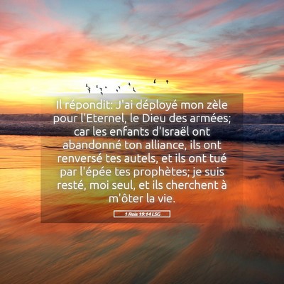 Picture 05 - 1 Rois 19:14 LSG - Il répondit: J'ai déployé mon zèle pour - Bible Verse Picture
