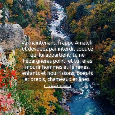 Picture 05 - 1 Samuel 15:3 LSG - Va maintenant, frappe Amalek, et dévouez par - Bible Verse Picture