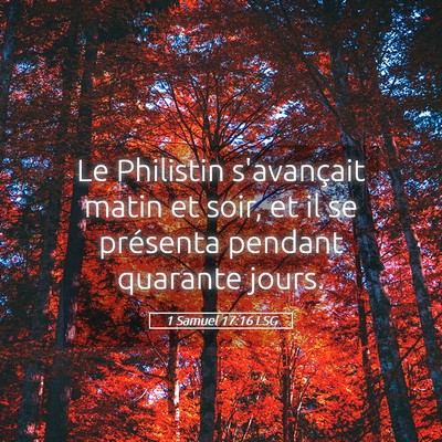Picture 05 - 1 Samuel 17:16 LSG - Le Philistin s'avançait matin et soir, et il se - Bible Verse Picture