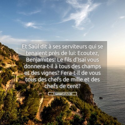 Picture 05 - 1 Samuel 22:7 LSG - Et Saül dit à ses serviteurs qui se tenaient - Bible Verse Picture