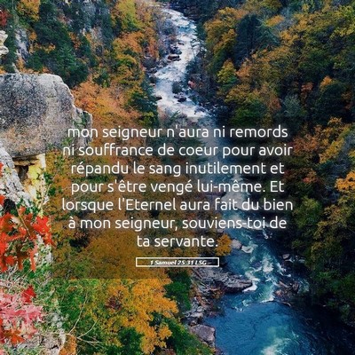 Picture 05 - 1 Samuel 25:31 LSG - mon seigneur n'aura ni remords ni souffrance de - Bible Verse Picture