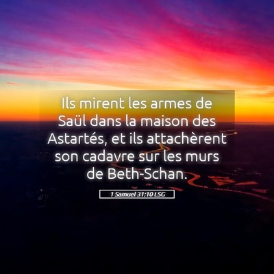 Picture 05 - 1 Samuel 31:10 LSG - Ils mirent les armes de Saül dans la maison des - Bible Verse Picture
