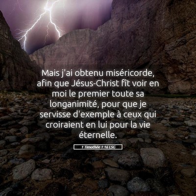 Picture 05 - 1 Timothée 1:16 LSG - Mais j'ai obtenu miséricorde, afin que - Bible Verse Picture