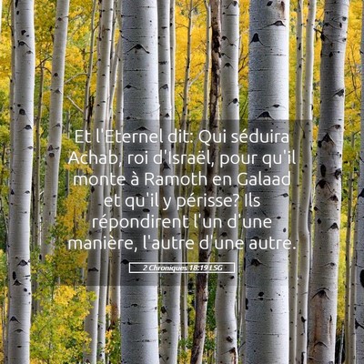 Picture 05 - 2 Chroniques 18:19 LSG - Et l'Eternel dit: Qui séduira Achab, roi - Bible Verse Picture