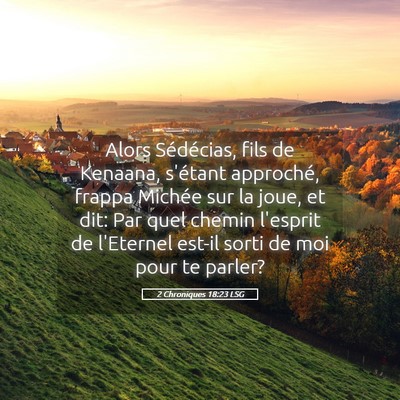 Picture 05 - 2 Chroniques 18:23 LSG - Alors Sédécias, fils de Kenaana, s'étant - Bible Verse Picture