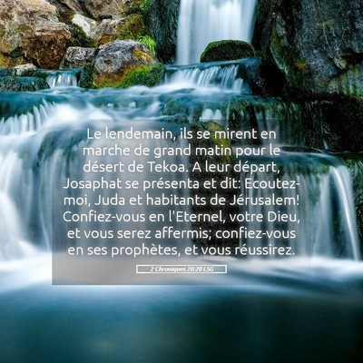 Picture 05 - 2 Chroniques 20:20 LSG - Le lendemain, ils se mirent en marche de grand - Bible Verse Picture