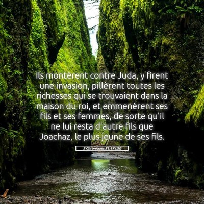 Picture 05 - 2 Chroniques 21:17 LSG - Ils montèrent contre Juda, y firent une - Bible Verse Picture