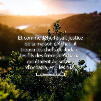 Picture 05 - 2 Chroniques 22:8 LSG - Et comme Jéhu faisait justice de la maison - Bible Verse Picture