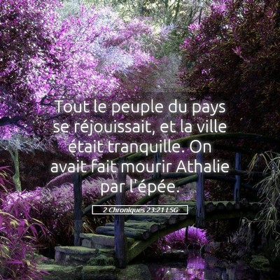 Picture 05 - 2 Chroniques 23:21 LSG - Tout le peuple du pays se réjouissait, et la - Bible Verse Picture