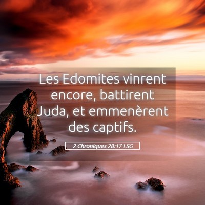 Picture 05 - 2 Chroniques 28:17 LSG - Les Edomites vinrent encore, battirent Juda, et - Bible Verse Picture