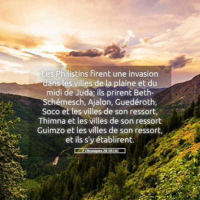 Picture 05 - 2 Chroniques 28:18 LSG - Les Philistins firent une invasion dans les - Bible Verse Picture