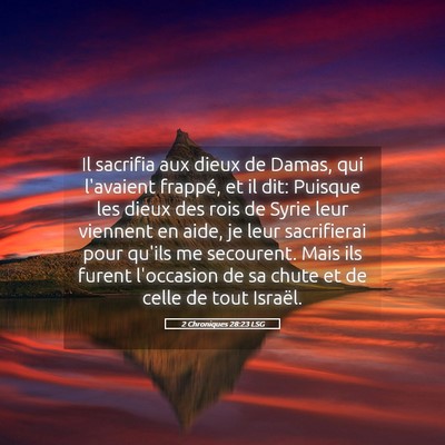 Picture 05 - 2 Chroniques 28:23 LSG - Il sacrifia aux dieux de Damas, qui l'avaient - Bible Verse Picture