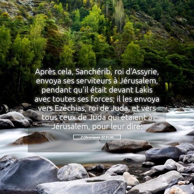 Picture 05 - 2 Chroniques 32:9 LSG - Après cela, Sanchérib, roi d'Assyrie, envoya - Bible Verse Picture