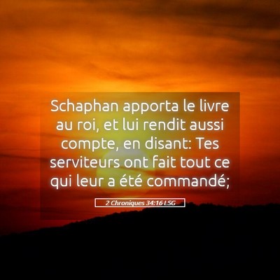 Picture 05 - 2 Chroniques 34:16 LSG - Schaphan apporta le livre au roi, et lui rendit - Bible Verse Picture