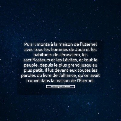 Picture 05 - 2 Chroniques 34:30 LSG - Puis il monta à la maison de l'Eternel avec tous - Bible Verse Picture