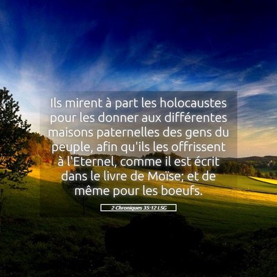 Picture 05 - 2 Chroniques 35:12 LSG - Ils mirent à part les holocaustes pour les - Bible Verse Picture