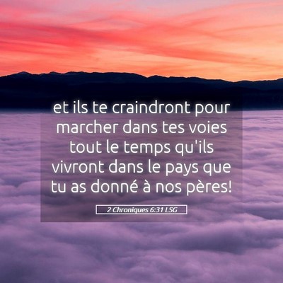 Picture 05 - 2 Chroniques 6:31 LSG - et ils te craindront pour marcher dans tes voies - Bible Verse Picture