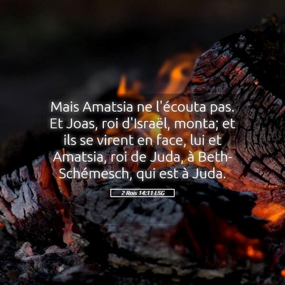 Picture 05 - 2 Rois 14:11 LSG - Mais Amatsia ne l'écouta pas. Et Joas, roi - Bible Verse Picture