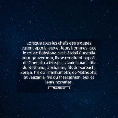 Picture 05 - 2 Rois 25:23 LSG - Lorsque tous les chefs des troupes eurent appris, - Bible Verse Picture