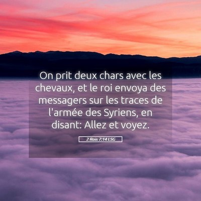 Picture 05 - 2 Rois 7:14 LSG - On prit deux chars avec les chevaux, et le roi - Bible Verse Picture