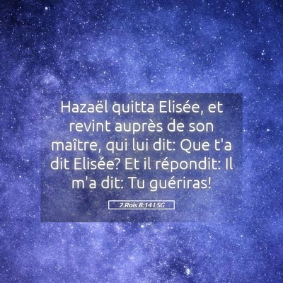 Picture 05 - 2 Rois 8:14 LSG - Hazaël quitta Elisée, et revint auprès de son - Bible Verse Picture