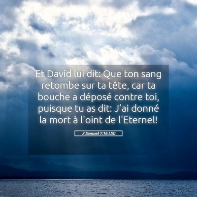 Picture 05 - 2 Samuel 1:16 LSG - Et David lui dit: Que ton sang retombe sur ta - Bible Verse Picture