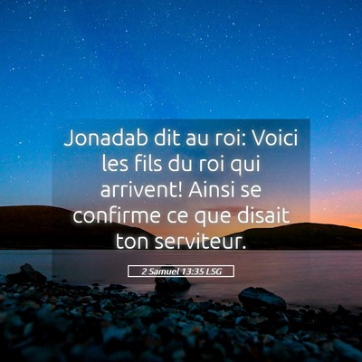 Picture 05 - 2 Samuel 13:35 LSG - Jonadab dit au roi: Voici les fils du roi qui - Bible Verse Picture