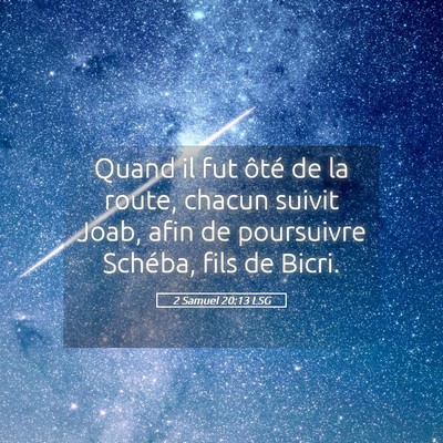Picture 05 - 2 Samuel 20:13 LSG - Quand il fut ôté de la route, chacun suivit - Bible Verse Picture
