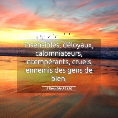 Picture 05 - 2 Timothée 3:3 LSG - insensibles, déloyaux, calomniateurs, - Bible Verse Picture