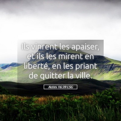 Picture 05 - Actes 16:39 LSG - Ils vinrent les apaiser, et ils les mirent en - Bible Verse Picture