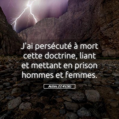 Picture 05 - Actes 22:4 LSG - J'ai persécuté à mort cette doctrine, liant et - Bible Verse Picture