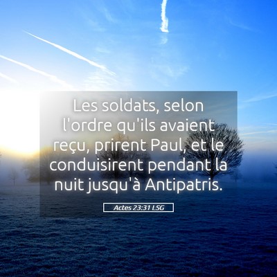 Picture 05 - Actes 23:31 LSG - Les soldats, selon l'ordre qu'ils avaient reçu, - Bible Verse Picture
