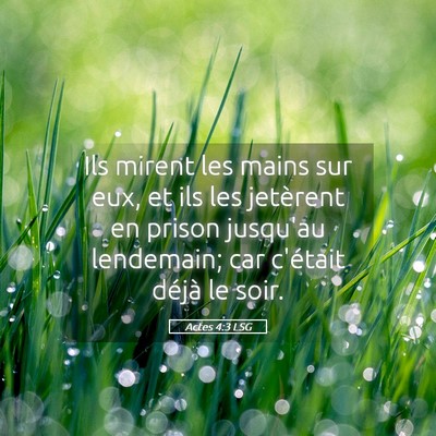 Picture 05 - Actes 4:3 LSG - Ils mirent les mains sur eux, et ils les - Bible Verse Picture