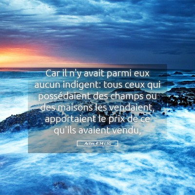Picture 05 - Actes 4:34 LSG - Car il n'y avait parmi eux aucun indigent: tous - Bible Verse Picture