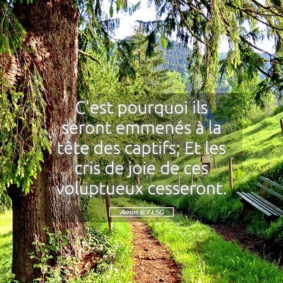 Picture 05 - Amos 6:7 LSG - C'est pourquoi ils seront emmenés à la tête - Bible Verse Picture