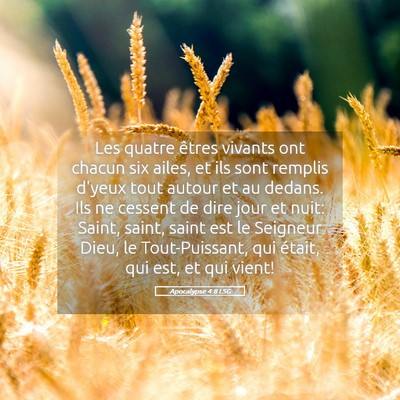 Picture 05 - Apocalypse 4:8 LSG - Les quatre êtres vivants ont chacun six ailes, - Bible Verse Picture