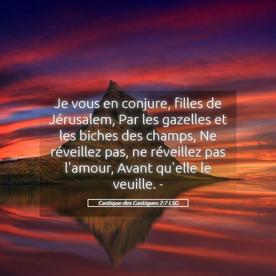 Picture 05 - Cantique des Cantiques 2:7 LSG - Je vous en conjure, filles de Jérusalem, Par les - Bible Verse Picture