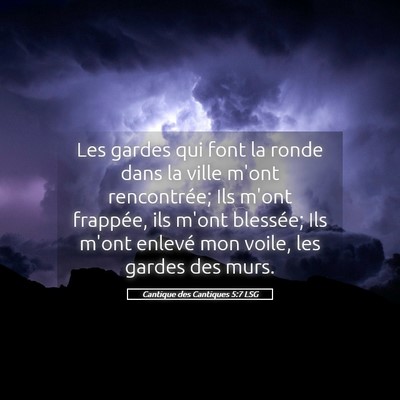 Picture 05 - Cantique des Cantiques 5:7 LSG - Les gardes qui font la ronde dans la ville m'ont - Bible Verse Picture