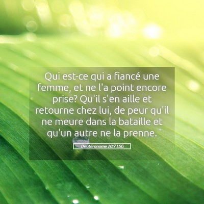 Picture 05 - Deutéronome 20:7 LSG - Qui est-ce qui a fiancé une femme, et ne l'a - Bible Verse Picture