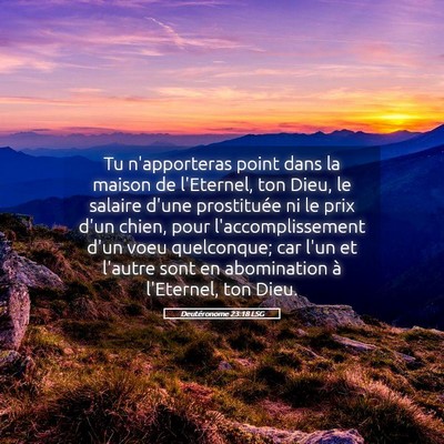 Picture 05 - Deutéronome 23:18 LSG - Tu n'apporteras point dans la maison de - Bible Verse Picture