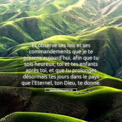 Picture 05 - Deutéronome 4:40 LSG - Et observe ses lois et ses commandements que je - Bible Verse Picture
