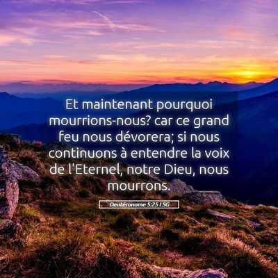 Picture 05 - Deutéronome 5:25 LSG - Et maintenant pourquoi mourrions-nous? car ce - Bible Verse Picture