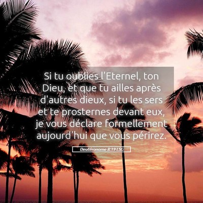 Picture 05 - Deutéronome 8:19 LSG - Si tu oublies l'Eternel, ton Dieu, et que tu - Bible Verse Picture