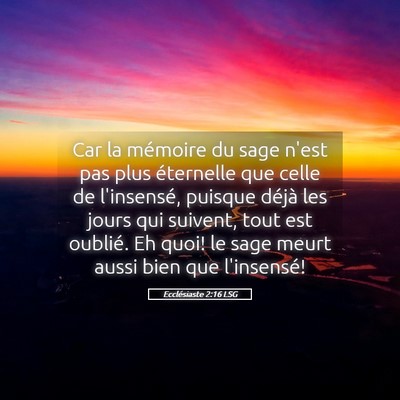 Picture 05 - Ecclésiaste 2:16 LSG - Car la mémoire du sage n'est pas plus éternelle - Bible Verse Picture