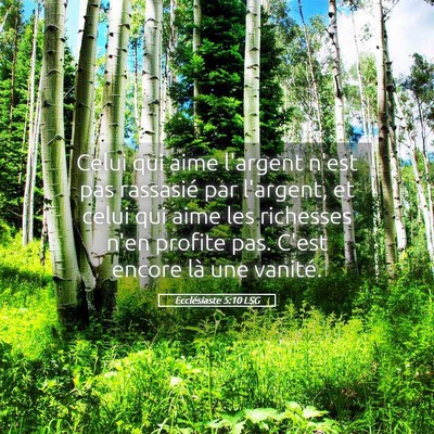 Picture 05 - Ecclésiaste 5:10 LSG - Celui qui aime l'argent n'est pas rassasié par - Bible Verse Picture