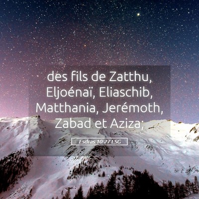 Picture 05 - Esdras 10:27 LSG - des fils de Zatthu, Eljoénaï, Eliaschib, - Bible Verse Picture